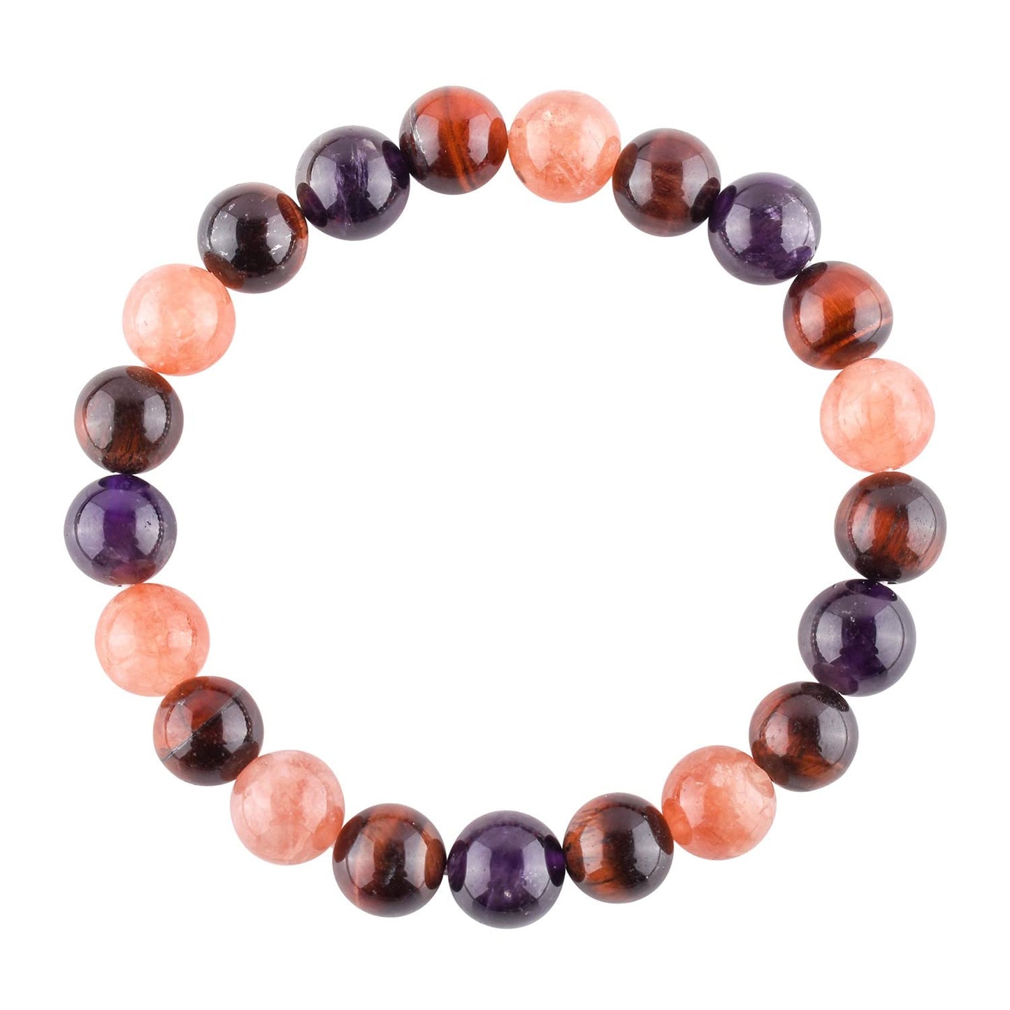 OdrillionGems Triple Crystal Healing Bracelet - Sunstone - Red Tiger's Eye - Amethyst Handmade Bracelet Stretchable Genuine Round Beaded 10mm Unisex Jewelry Chakra Stones - Yoga - Energy - Spiritual