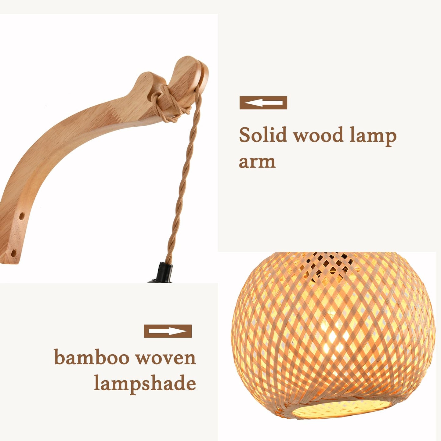CAFULAM Plug in Wall Sconce,Farmhouse Wicker Wall Lamp Plug in,Hand Woven Rattan Wall Light Farmhouse Rustic Boho Sconces Wall Lighting for Living Room Bedroom