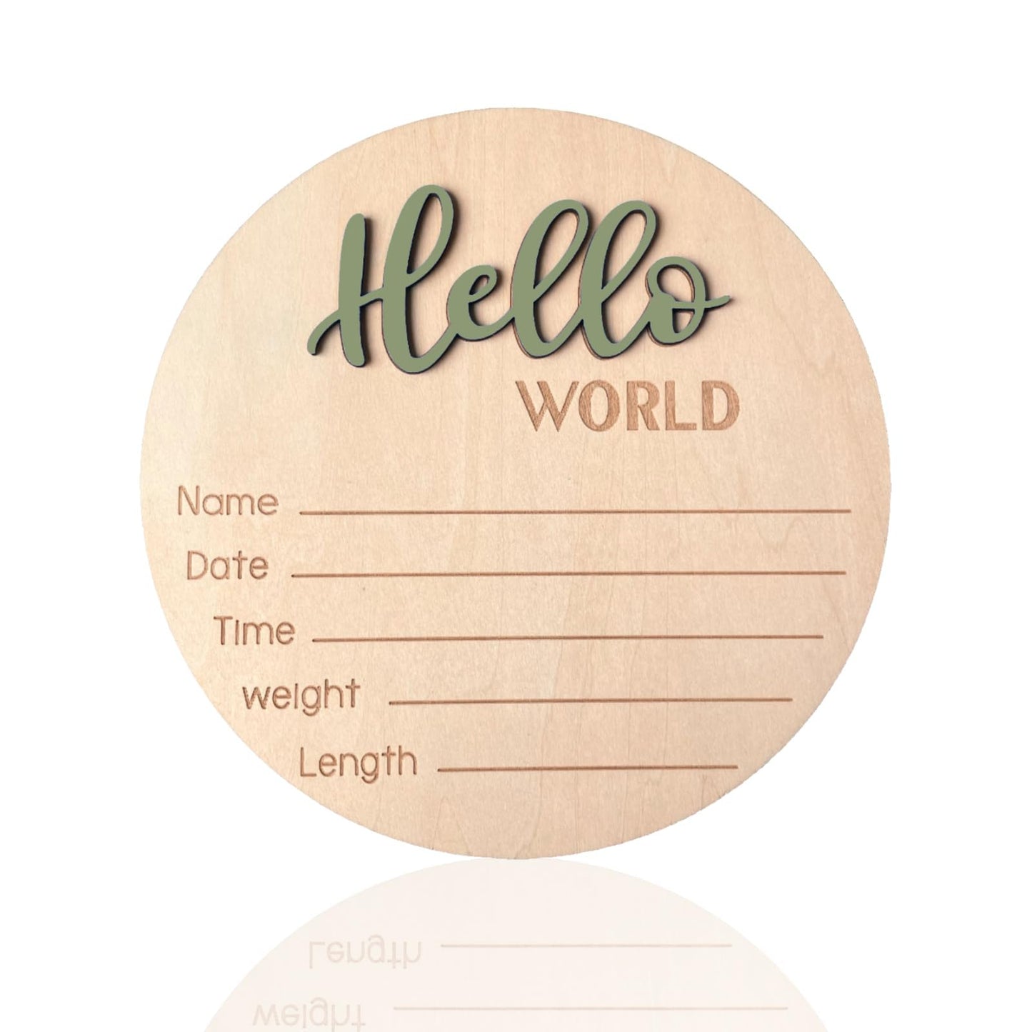 Baby Announcement Sign, 5.9 Inch Wooden Hello World Newborn Signs, Birth Announcement Sign, Baby Shower Hospital Nursery for Newborn Boys and Girls (Forest Green)
