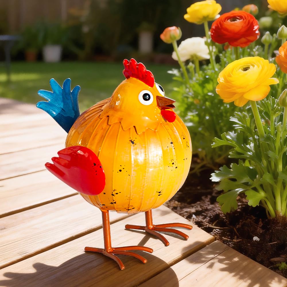 Natelf Metal Rooster Chicken Sculpture for Garden, Patio, Lawn, Porch & Indoor - Rustic Farmhouse Decor