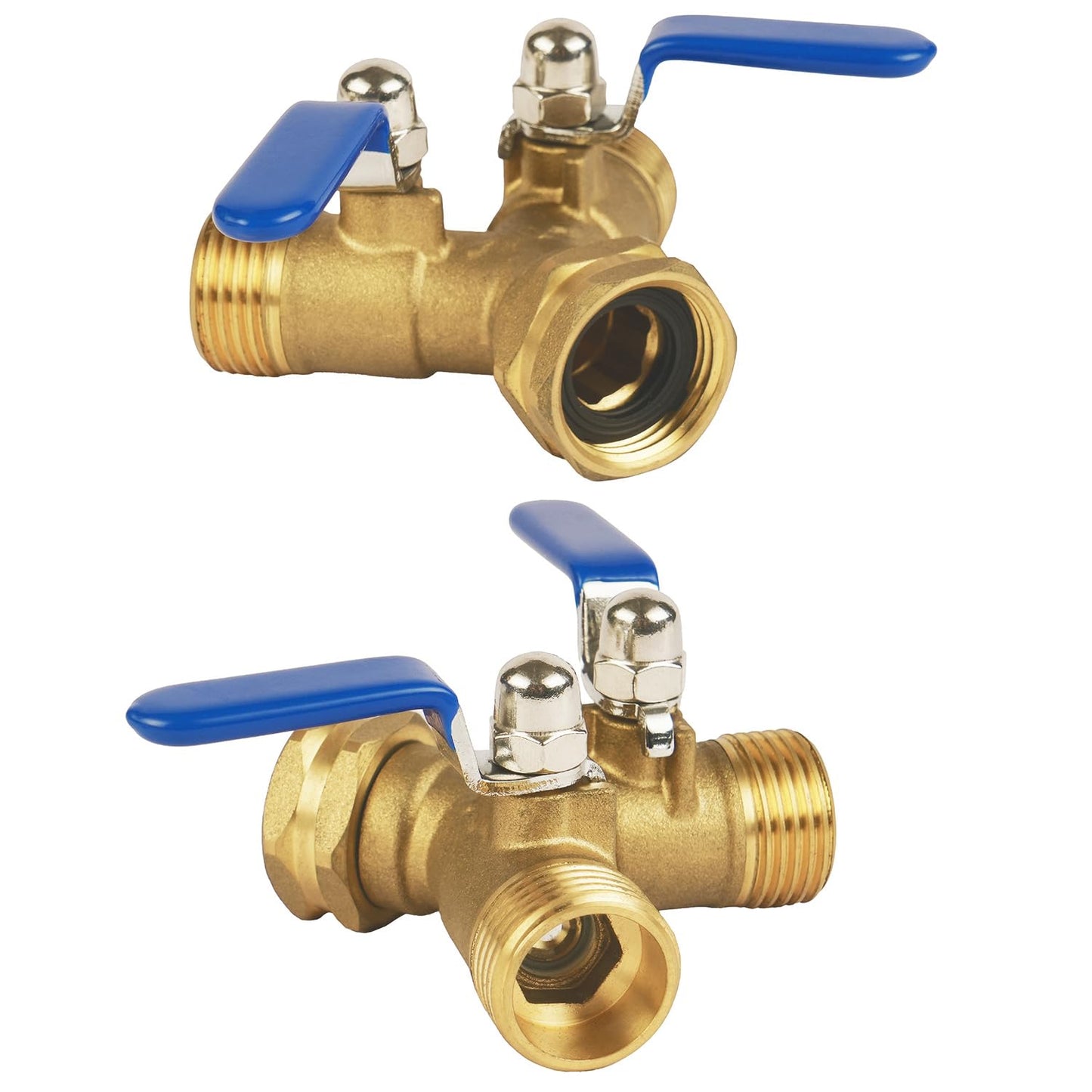Hose Splitter 2 Way Heavy Duty, Full Flow Garden Hose Splitter with Large Easy-Turn Handle, 3/4 Inch GHT Brass Water Hose Splitter for Outdoor Faucet, Y Valve Hose Bib Splitter