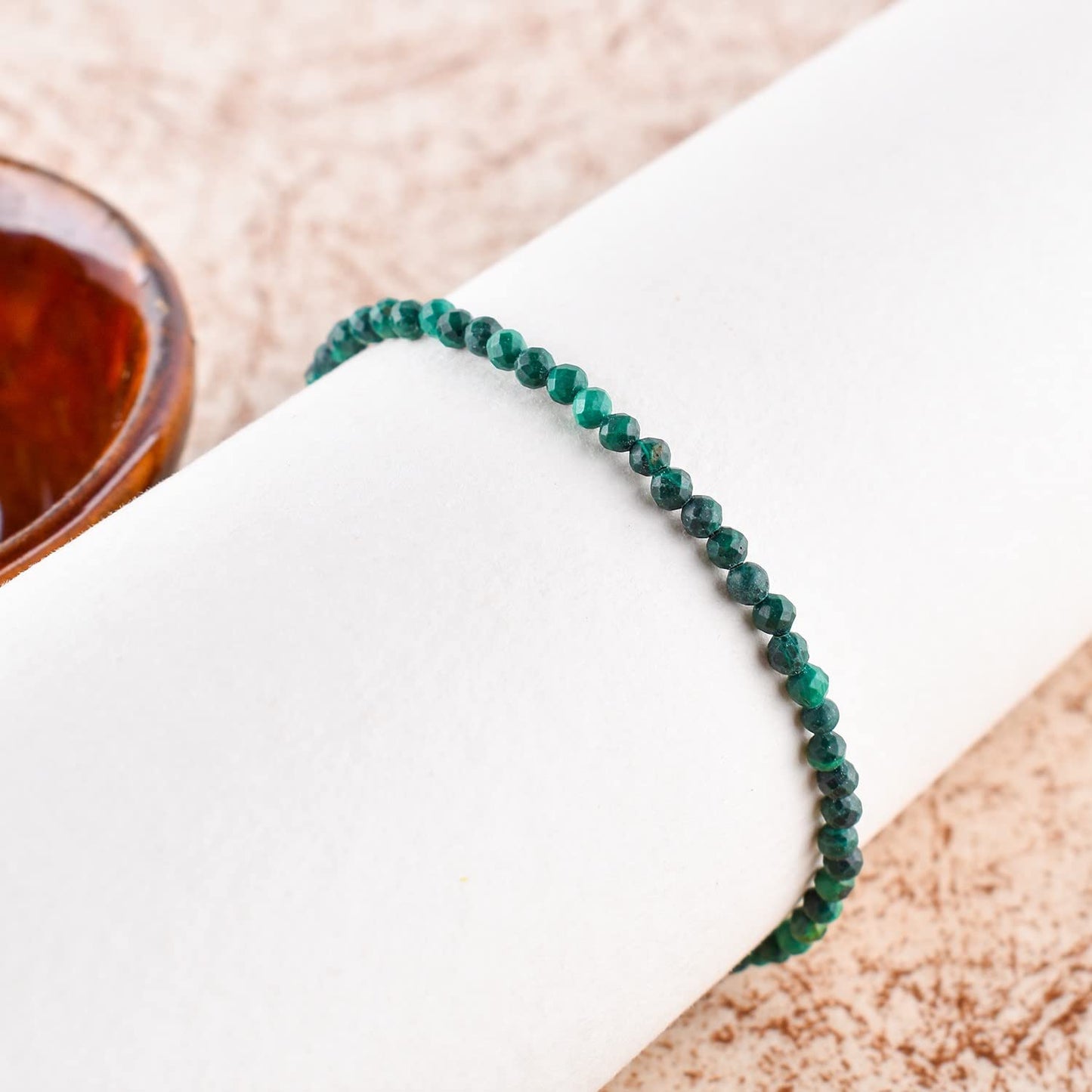 ZEMBIENCE Natural Malachite Gemstones Bolo Bracelet, Micro-Faceted Beads, Chakra Healing Crystals, Silver Plated, Adjustable Slider, Minimalist, Birthday, Women Jewelry, Valentine Gifts, Size 10"