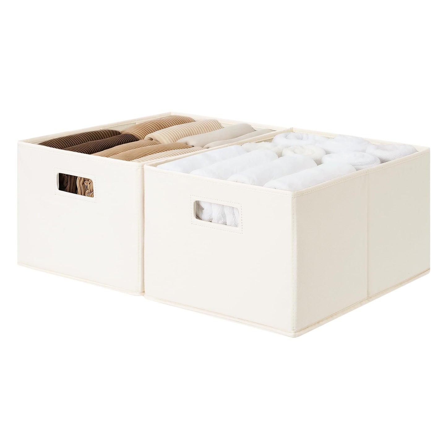 StorageWorks Fabric Storage Bins for Shelves, Closet Organizers and Storage Baskets, Collapsible Storage Bins with Cutout Handles, Large, 2-Pack, Ivory
