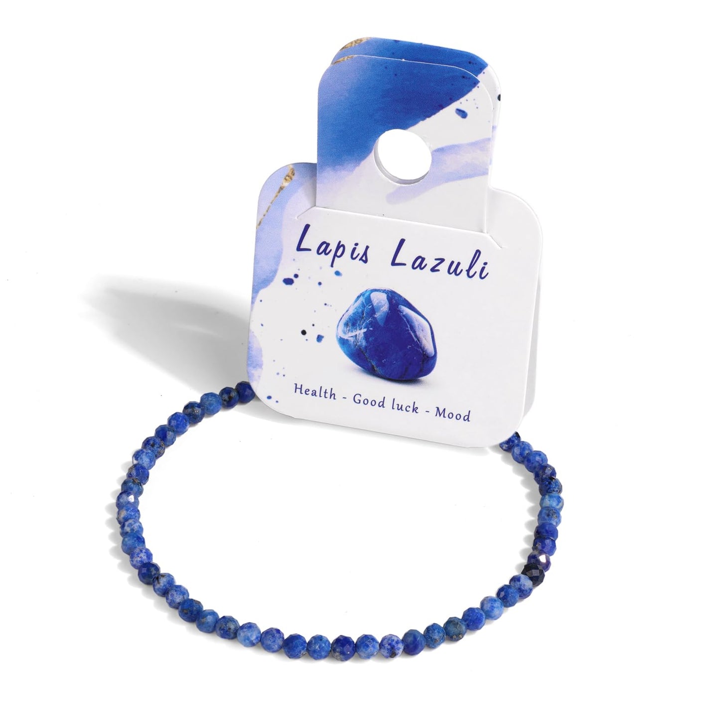 Bolinailo Healing Crystal Bracelet Lapis Lazuli Faceted Beaded Bracelets for Women Men 3mm Natural Stone Adjustable Handmade Stretch Bracelet Reiki Spiritual Jewelry Fashion Gifts