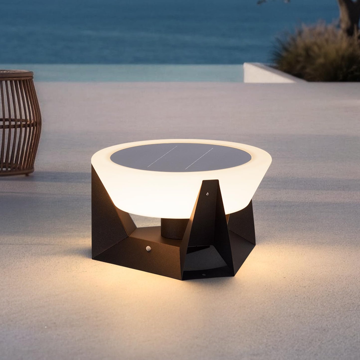 VZVI Solar Floor Lamp, IP54 Large Solar Lanterns Outdoor Waterproof with Remote Control, E26 Dusk to Dawn Floor Lamps Lantern, Modern Design Dimmable Outdoor Lanterns for Porch Deck Patio, 3000K Light