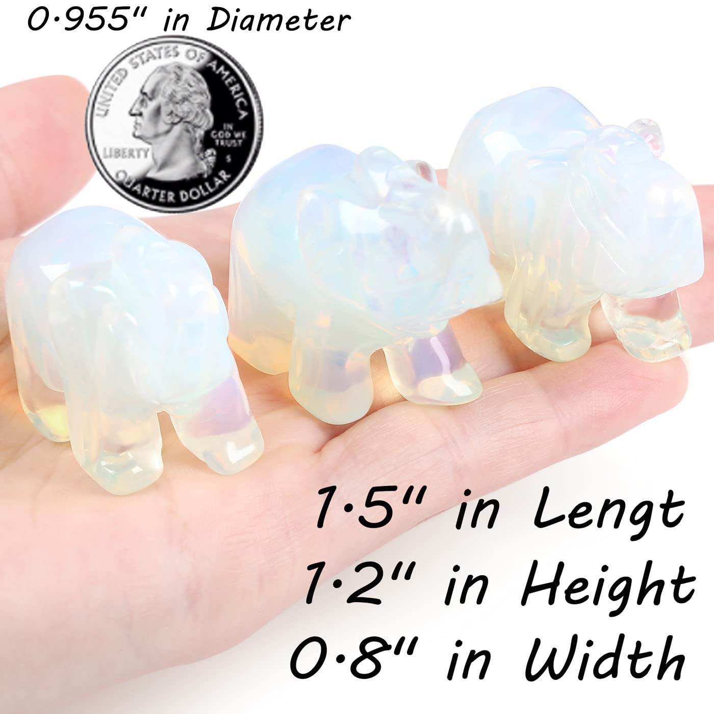 QINJIEJIE Opalite Elephant Crystals Luck Elephant Decor Pocket Crystal Statue Moonstone Guardian Stones Figurine Office Hippie Room Cute Desk Gem Decor Spiritual Love Gift Christmas Stocking Stuffers