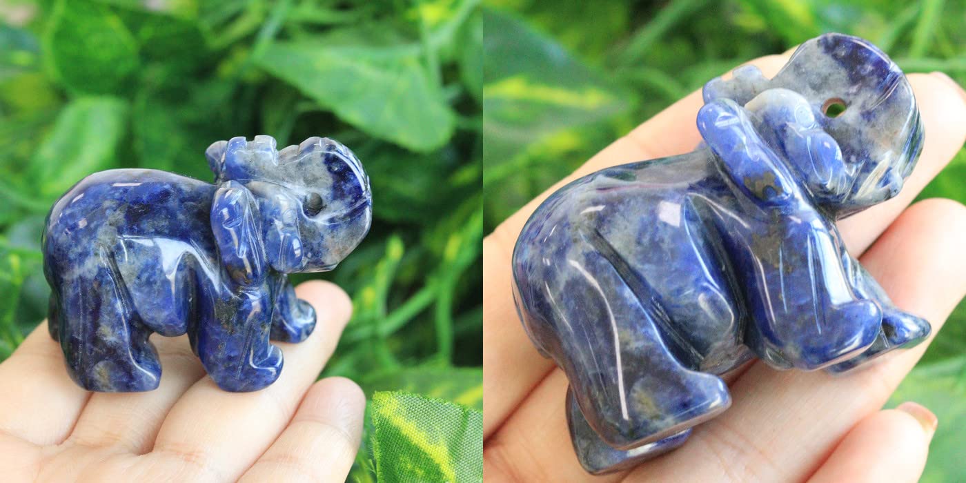 YATOJUZI 2" Blue Solidate Elephant Decor Cute Polished Natural Stone Hand Carved Pink Healing Crystal Sculpture Statue Figurines Gemstone Hippie Home Room Office Desk Decoration Gifts for Women Men