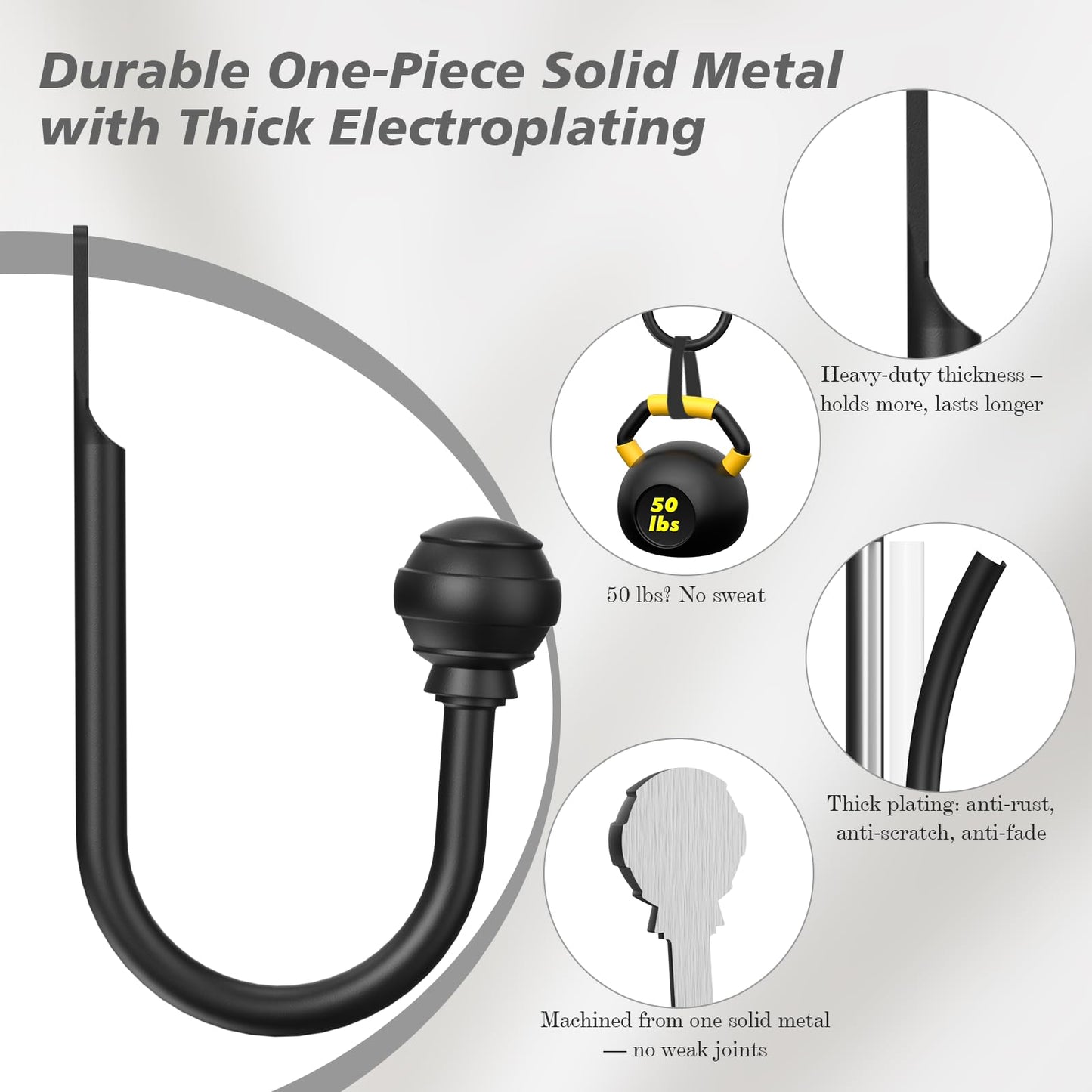 Hion Curtain Holdbacks Black 2pcs, Curtain Tiebacks Wall Mounted Curtain Hooks Holders for Drapes