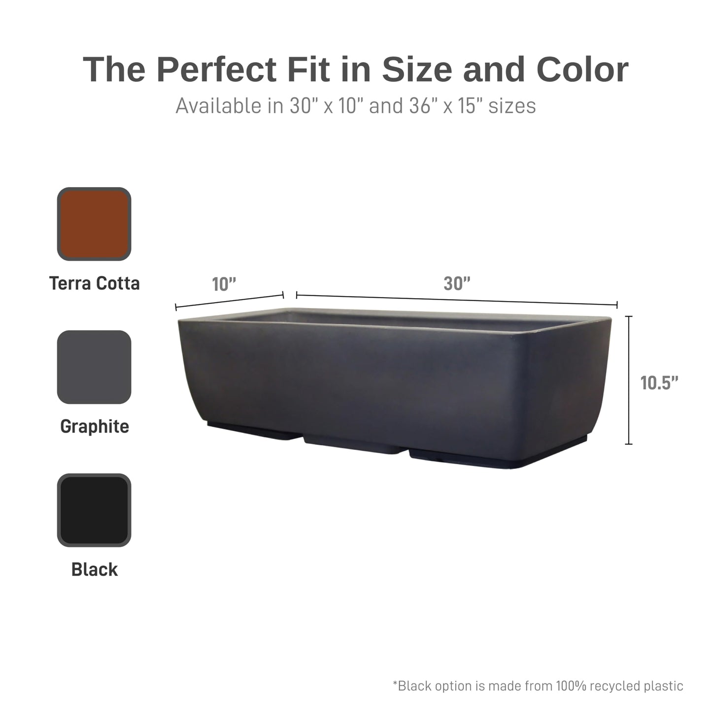 RTS Home Accents 30" Urban Rectangular Garden Planter, Graphite - Stylish, Durable, and Weather-Resistant Planter for Outdoor Gardens, Patios, and Urban Spaces