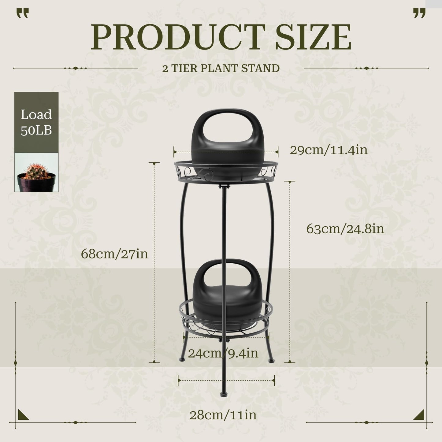 MissYolo Plant Stand Indoor Outdoor, 2 Tier 27" Tall Metal Plant Stand Shelf, Heavy Duty Flower Pot Shelf for Corner, Patio, Garden, Office, Living Room