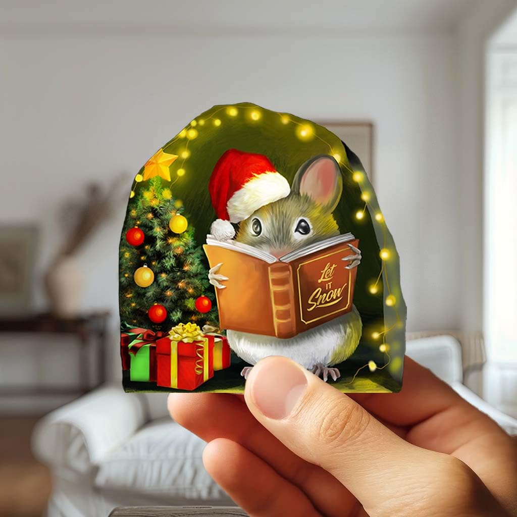 Mouse Reading Book, Wall Decor Sticker Decal, Kids Room, Classroom, Home, Bedroom, Bookcase, Book Lover, of Mice and Men, Children, Adorable, (Christmas Mouse)