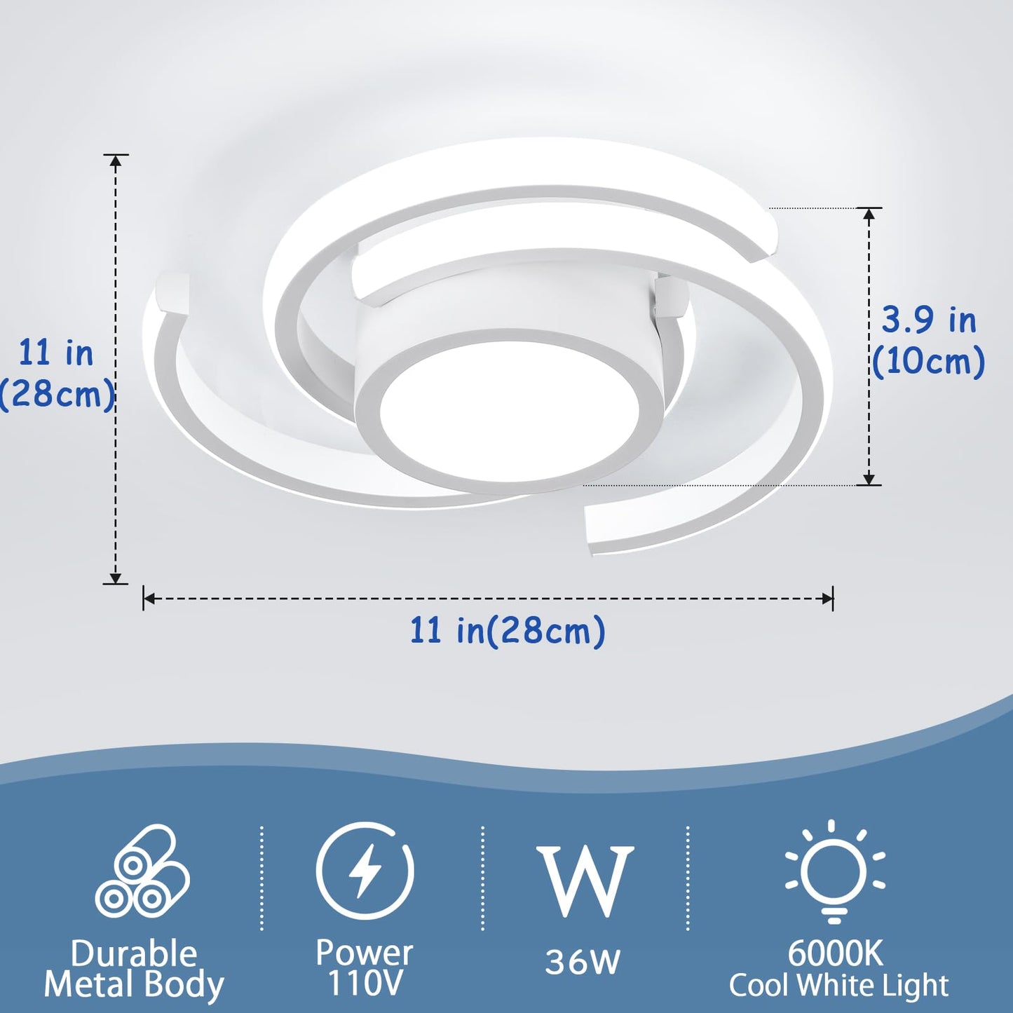 ADISUN LED Modern Ceiling Light,6000K Semi Flush Mount Ceiling Light Fixture,Unique White Ceiling Lights Fixtures for Living Room Bedroom Corridor Aisle Hallway Indoor Ceiling Lamp (D11 in*H3.9 in)