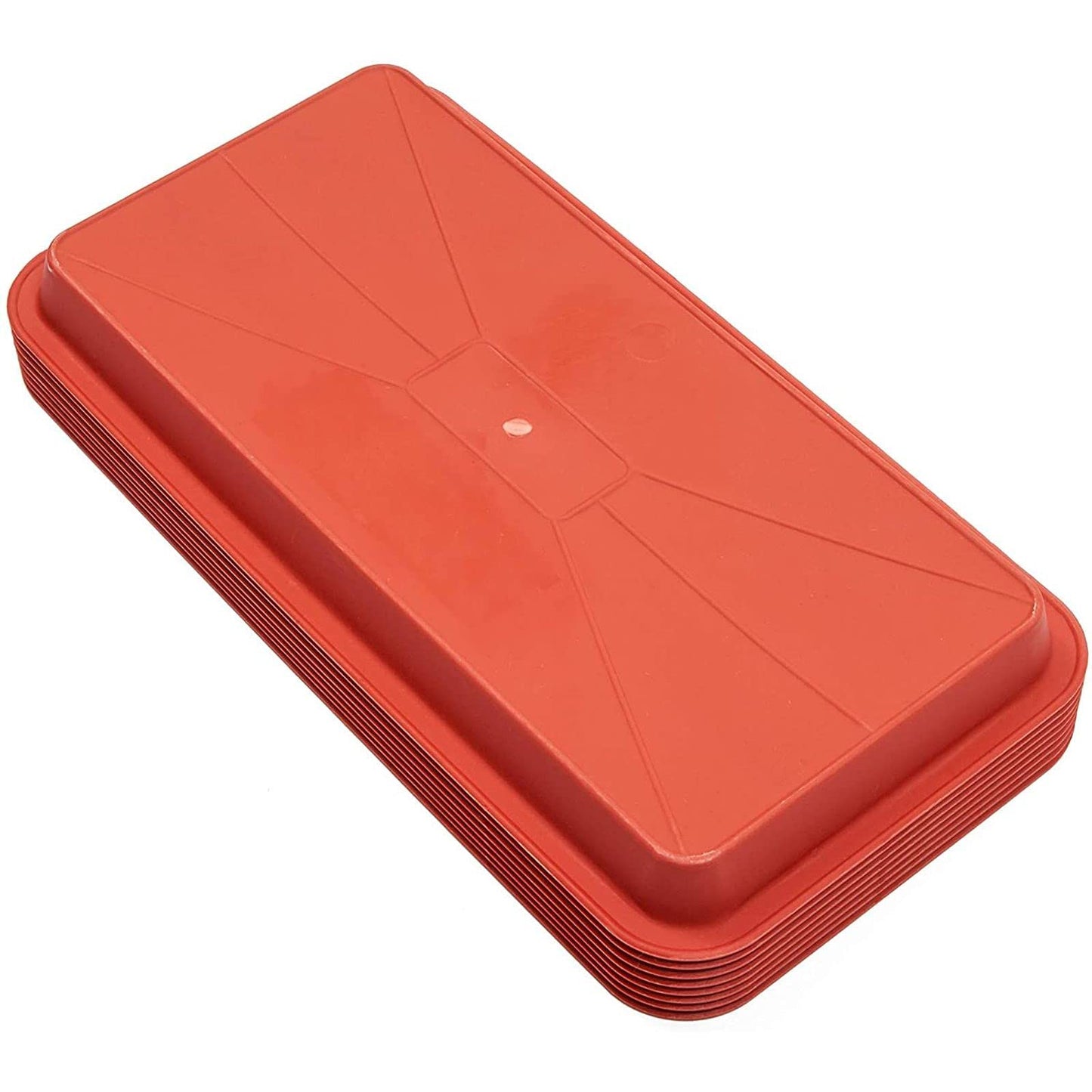 Juvale Rectangular Plastic Plant Tray - Plant Water Tray for Indoors & Outdoors - Built-in Drainage & Drip Catcher - Saucer for Seedlings & Small Pots - 8-Pack, Terracotta Red, 6.5 x 12 in