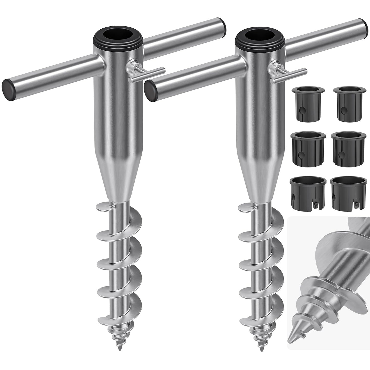 Lifeswell Beach Umbrella Sand Anchor, Heavy Duty Screw Anchor for Sand & Grass, Portable In-Ground Windproof Base with 3 Sleeve Design, Fully Welded Holder Fits 1" to 2" Outdoor Umbrella Poles, 2 Pack