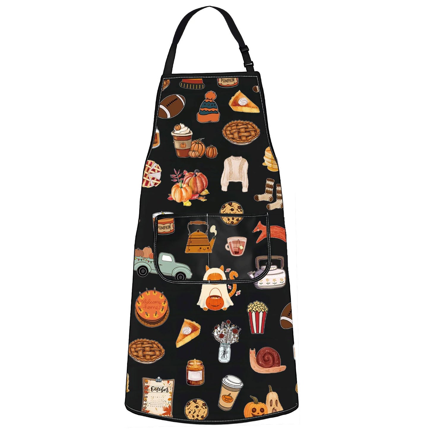 G2TUP Fall Vibes Kitchen Apron Autumn Apron With Pockets Pumpkin Season Apron Fall Theme Kitchen Gifts (CatSweater)