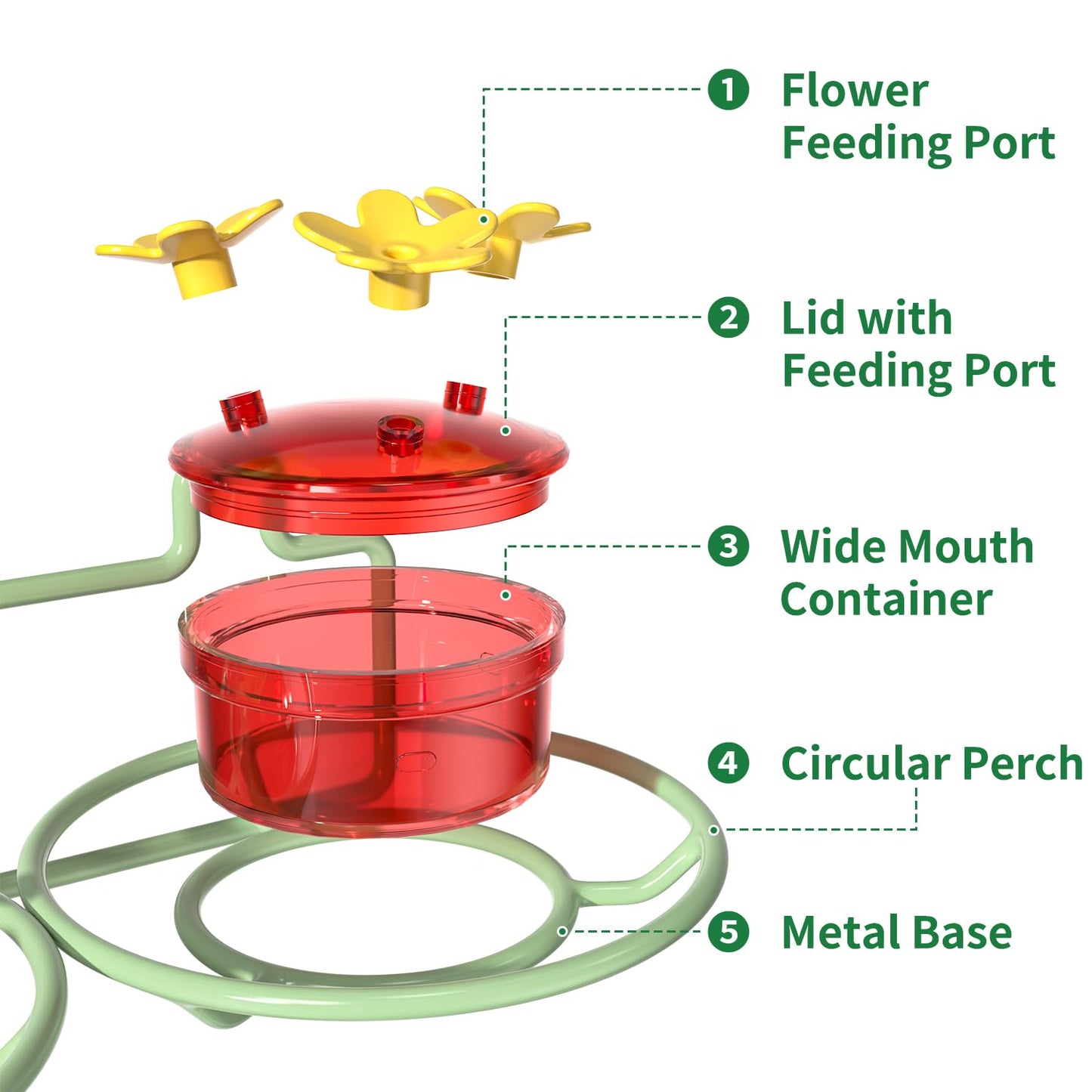 Dreamdrawer Window Hummingbird Feeder, Small Hummingbird Feeder for Outdoors with Strong Suction Cup - Metal Base & 6 Feeding Ports, Easy to Clean and Refill