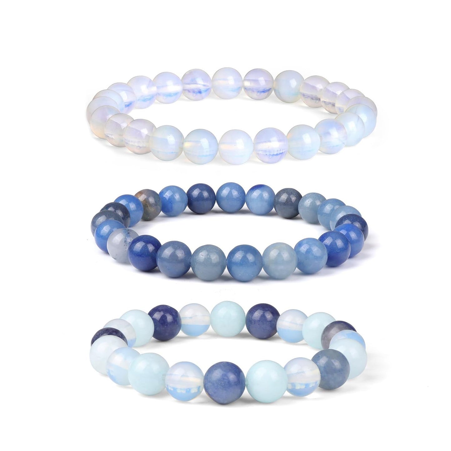 Crgwxzl Healing Crystal Bracelets for Women 8mm Natural Stone Beaded Stretch Bracelet Blue aventurine Opal Amazonite Spiritual Gemstone Lucky Jewelry Gifts