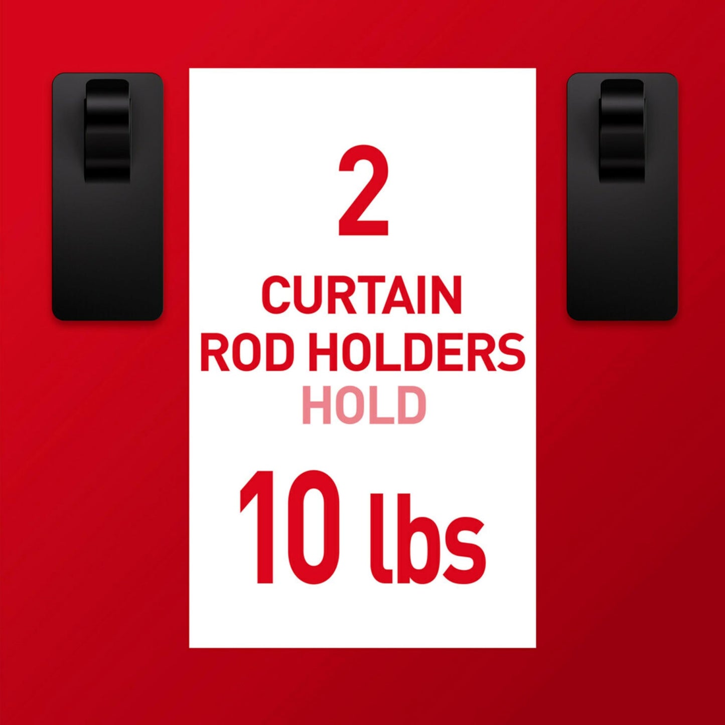 Command 10 lb Matte Black Curtain Rod Hooks, 2 Hooks and 4 Strips, No Drilling Home Decor and Room Decor, Use with Rod Diameters 0.5-0.75"