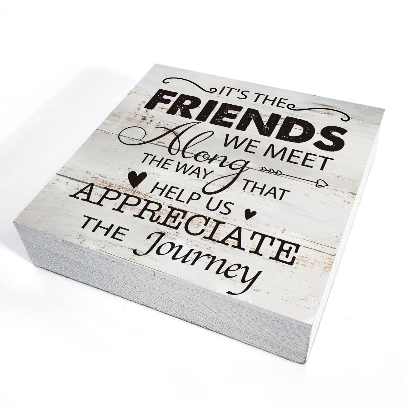 Kinship Wooden Box Sign Desk Decor Rustic Wood Block Plaque Box Sign for Home Living Room Shelf Table Decoration (5 X 5 Inch) (FRIENDS)