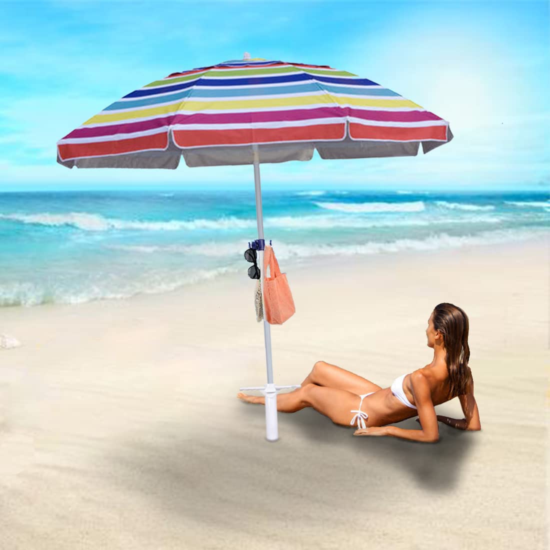 TFTSR Patio Beach Umbrella Sand Anchor Hanging Hook Set,Base with Adjustable Screw,One Size Fits All,Hang Objects and Stand Strong Winds