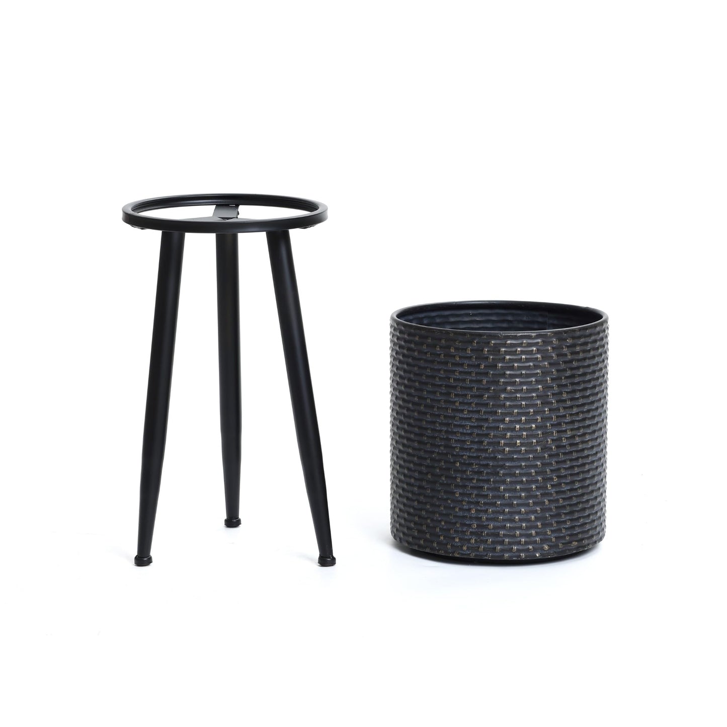 LuxenHome Mid Century Planters for Indoor Plants, Set of 2 Indoor Plant Pots, Dimpled Decorative Cachepot Planters with Black Metal Stands, Large Floor Flower Pot for Living Room, 9.5 & 10.5 Inch