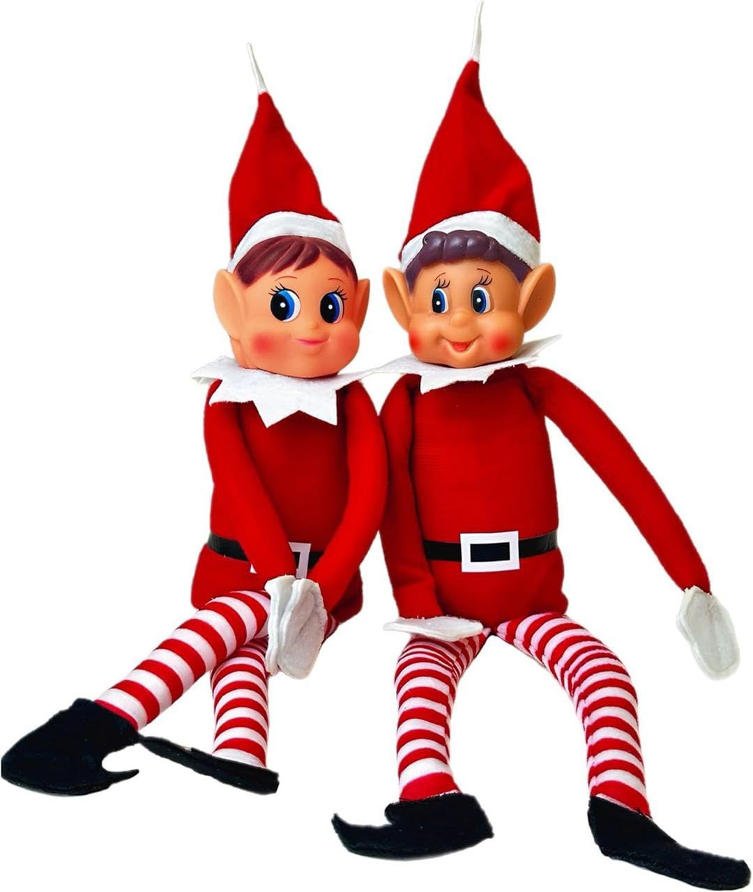 Prime Collectibles Naughty Elf Couple 2 Pack – 12 Inch Boy & Girl Christmas Elf Figures with Soft Bodies & Vinyl Faces, Santa’s Little Helpers, Holiday Shelf Decor, Festive Christmas Display Set