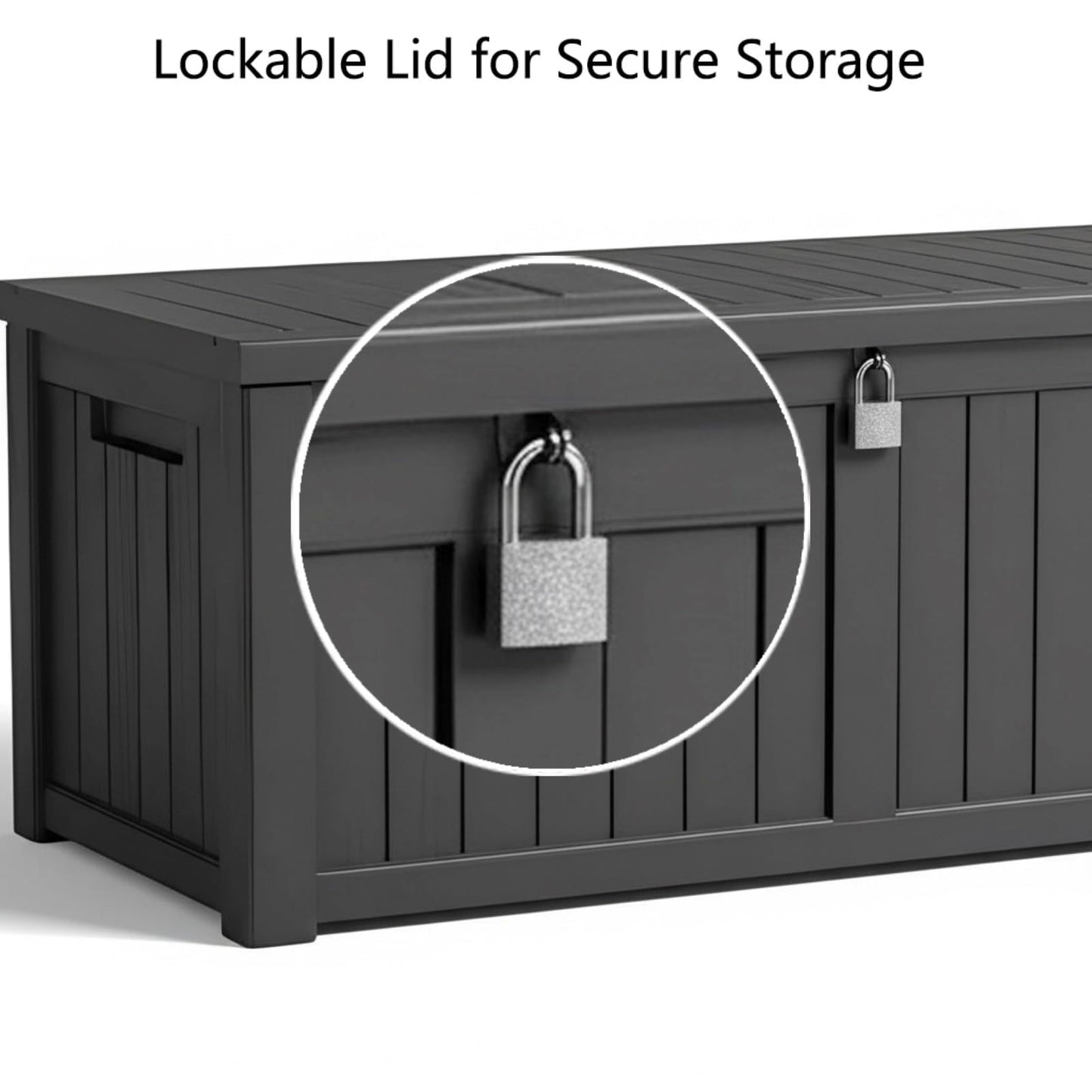 180 Gallon Resin Deck Box with Lockable Lid - Outdoor Waterproof Storage for Patio Furniture, Garden Tools, Cushions & Pool Accessories, All-Weather Wood Grain Design