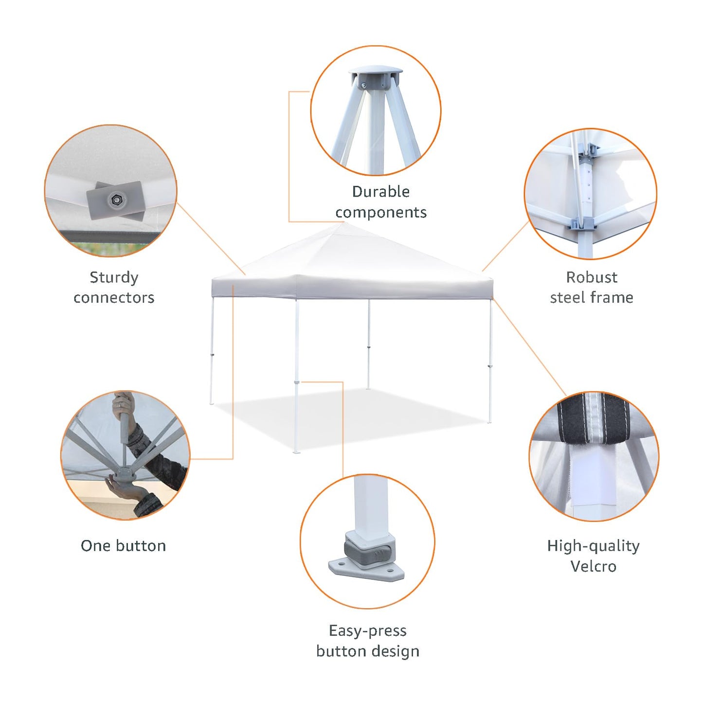 Amazon Basics Outdoor Pop Up 10 x 10 Canopy Tent for Events, Portable with Instant Easy Setup, One-Push, Includes Wheeled Carry Bag, 8 Stakes, 4 Ropes, 4 Weighted Bags, White