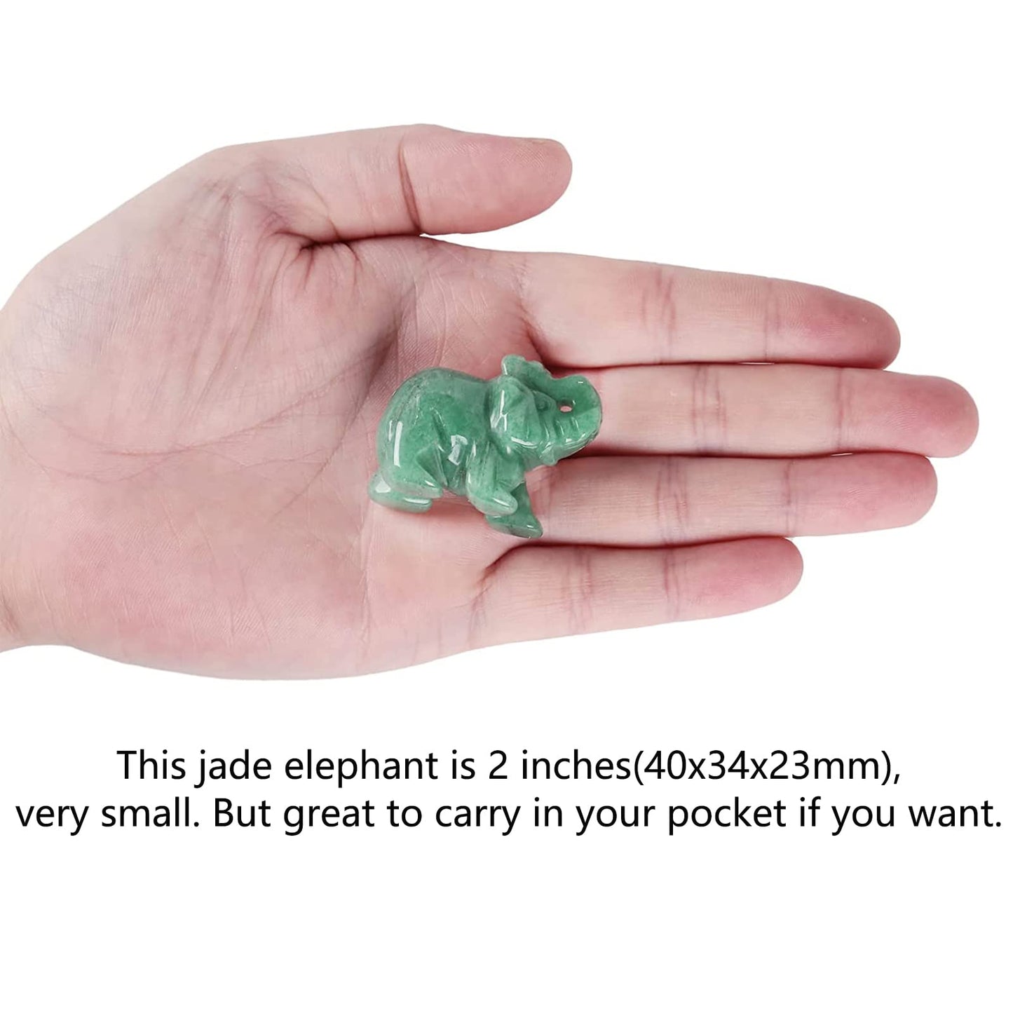 Watris Veiyi 2inch Natural Jade Elephant Figurine, Green Elephant Decoration, Carved Elephant Figurine, Elephant Crystal Wealth Lucky Figurine for Home Decor