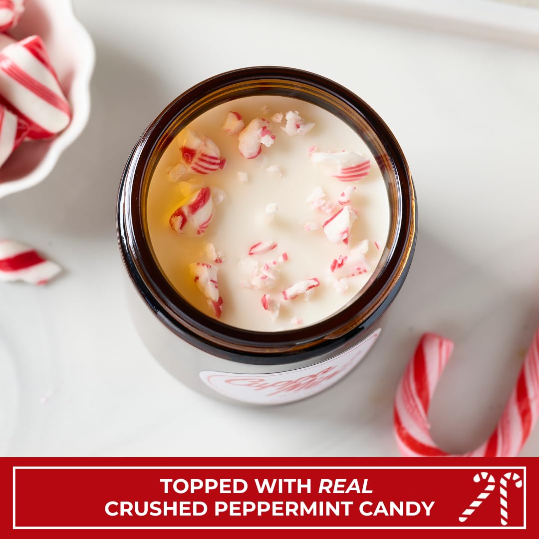 Becky Home Peppermint Candle, Christmas 9oz Jar, Holiday Home Accent, Candy Cane Aroma, Fresh Winter Scent, Seasonal Gift Candle for Men and Women