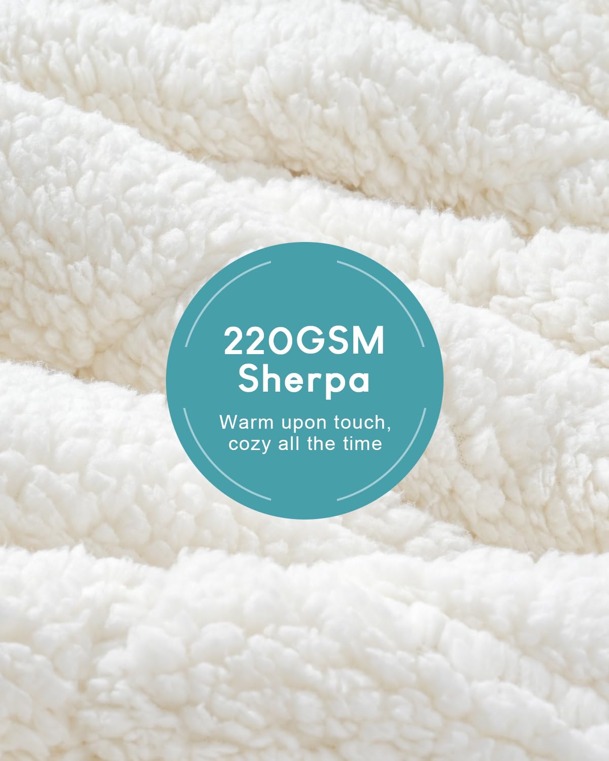 Cottonblue Jacquard Weighted Blanket 15lbs for Adults Queen Size, Ultra Soft Cozy Comfort Sherpa Blanket for Relax and Sleep, Heavy Bed Blankets with Glass Beads, 60x80 Inches, Cream White