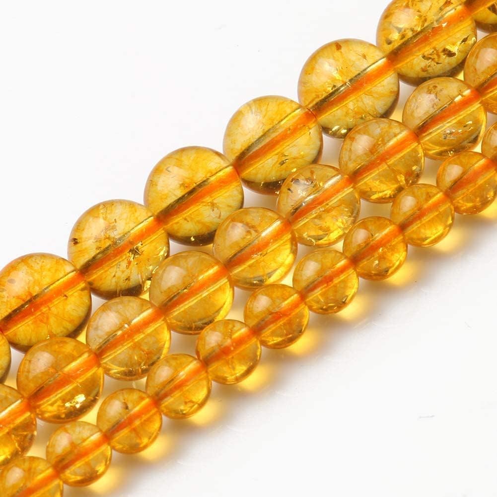 Yochus 45pcs Yellow Citrine Beads，8mm Healing Power Natural Stone Round Loose Beads for Jewelry Making Earring Necklace DIY Crafts