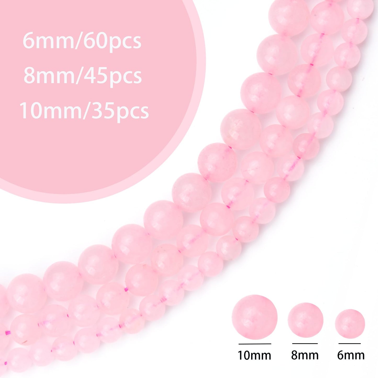Siomia 60pcs 6mm Natural Rose Quartz Gemstone Beads Energy Healing Crystal Round Loose Stone Beads for Jewelry Making, DIY Bracelets Necklaces