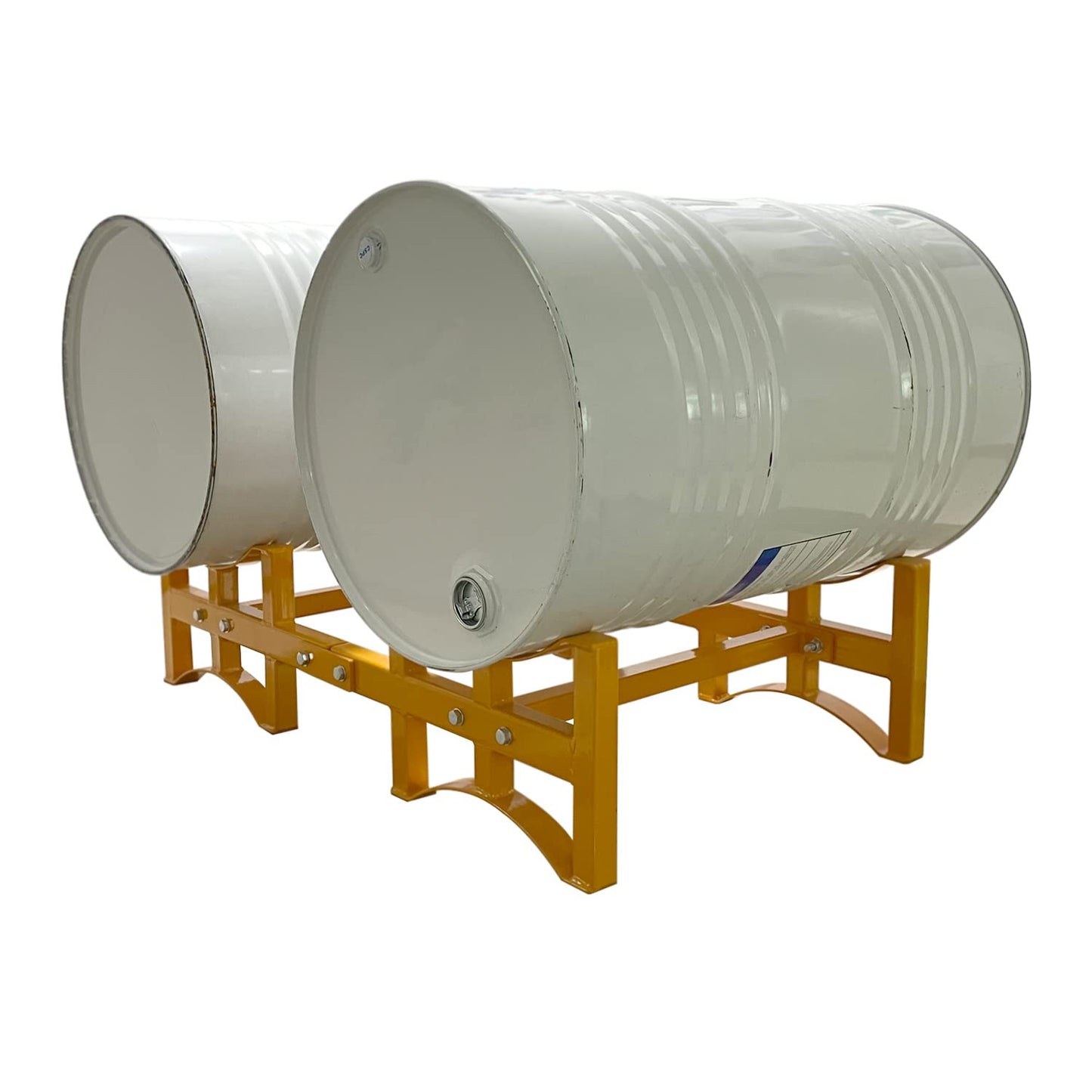 Koxuyim Heavy Duty Oil Drums Rack Stackable 55 Gallons 2200Lbs Load Capacity, Mobile Oil Barrel Bracket with Four-Way Fork Truck Access, Drum Rack Steel Powder Coated Yellow