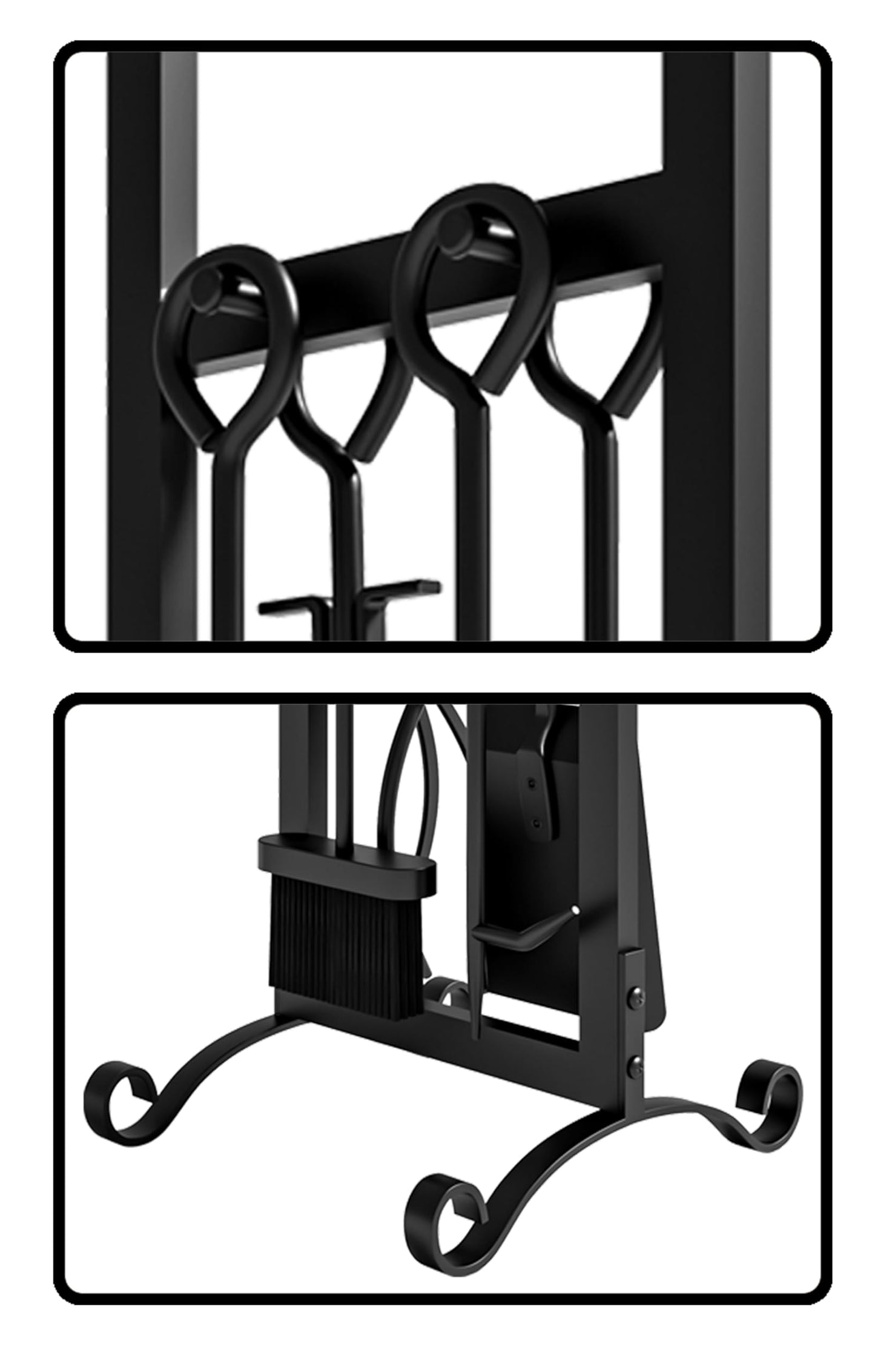 CALIDOLA 5 Pieces Fireplace Tool Set Stylish Simple Hearth Accessories with Poker, Tongs, Shovel, Brush,Black
