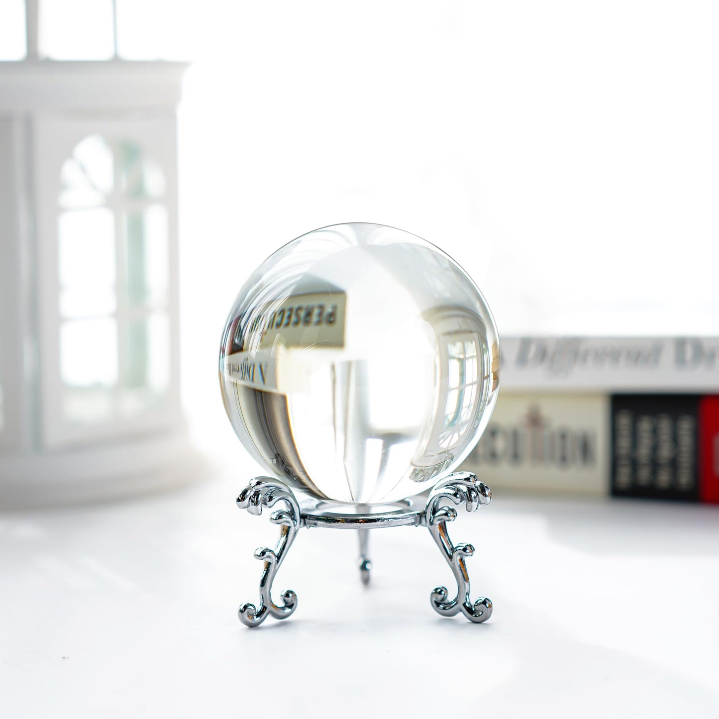 2.3in Sparkling Clear Crystal Ball with Stand 60mm Handcrafted Photography Prop for Magical Shots Elegant Home & Party Decor for Women