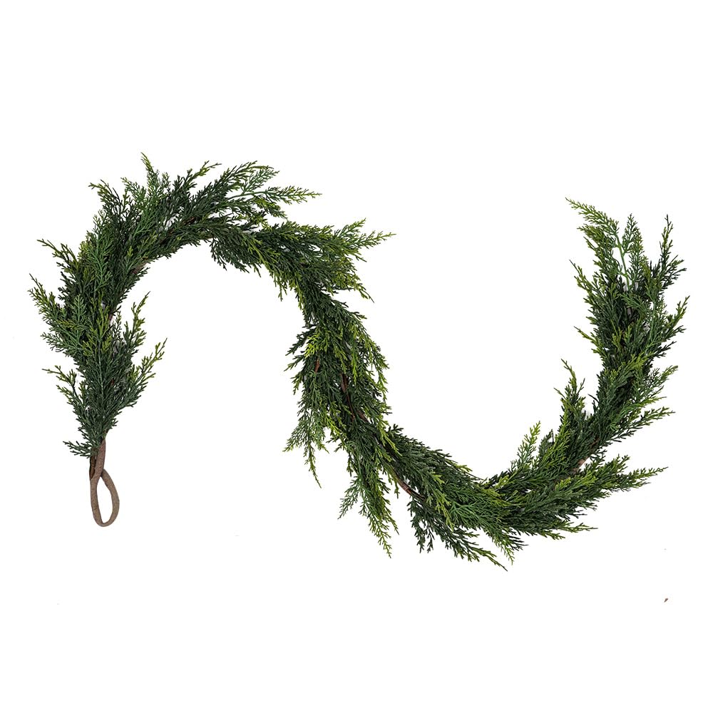 Christmas Cedar Garland,1Pcs 6ft Real Touch Cedar Pine Garland for Mantle Fireplace Outdoor Indoor Christmas Decorations