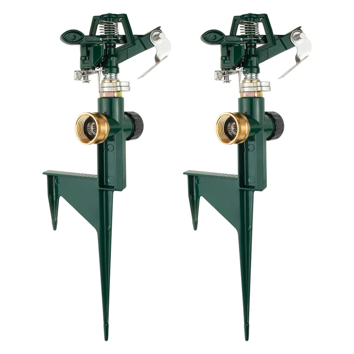 2 Packs Spike Sprinklers for Yard, Impact Sprinkler on Metal Step Spike Base, Adjustable Zinc Alloy Water Sprinkler for 360 Degree Large Area Yard Garden Lawn Irrigation