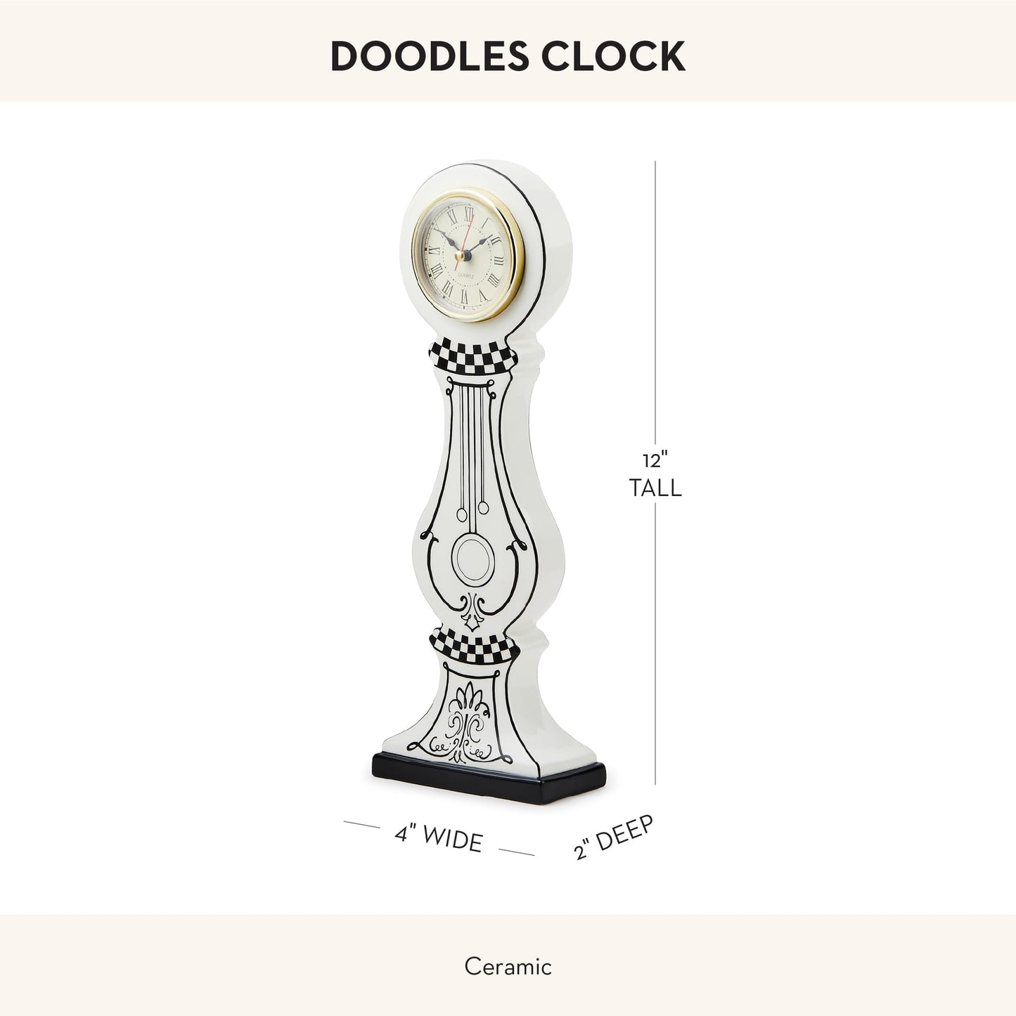 MACKENZIE-CHILDS Doodles Desk Clock, Decorative Tabletop Clock for Home or Office