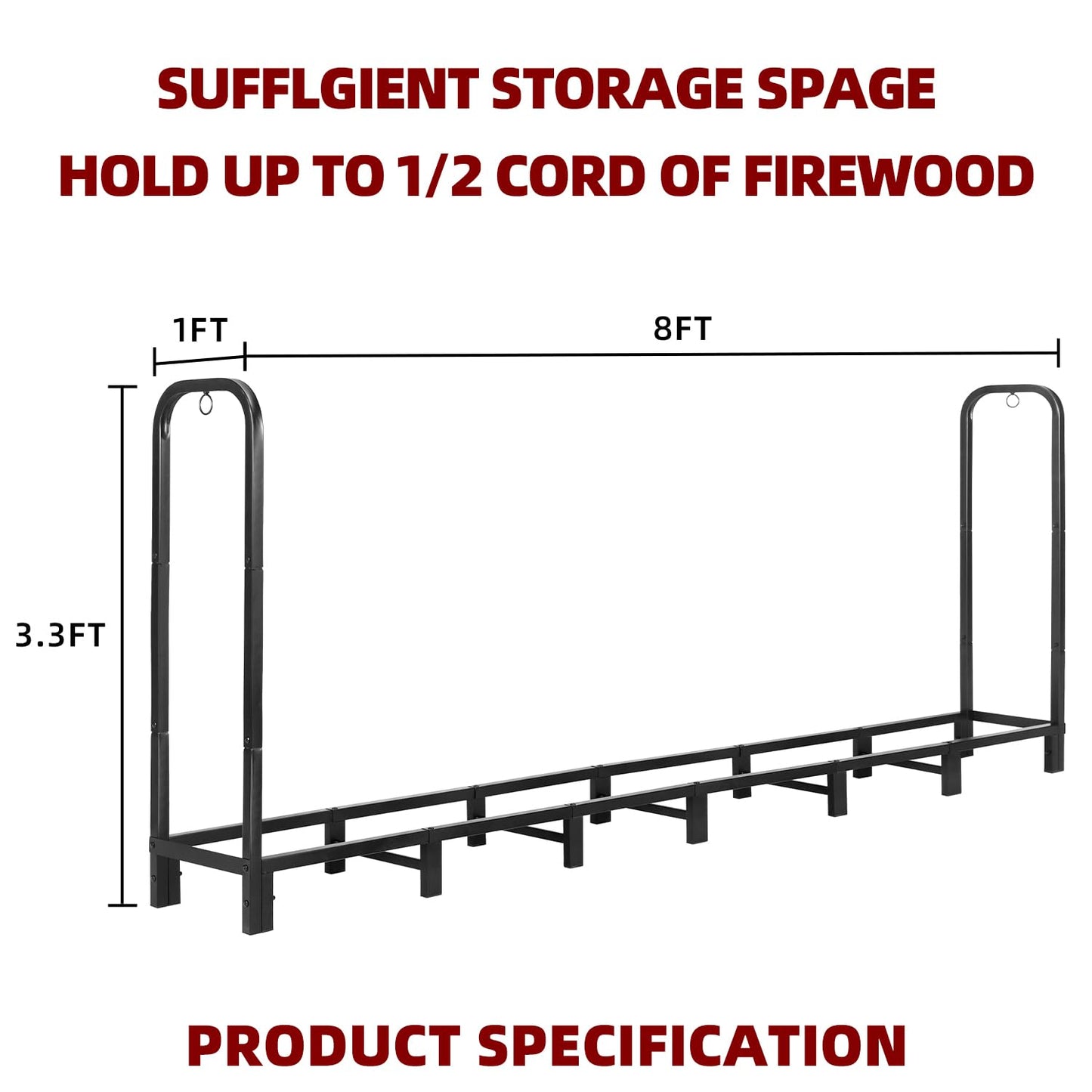 DNKMOR 8FT Firewood Rack Holder,Heavy Duty Firewood Storage Log Rack for Outdoor&Indoor,Fireplace Wood Rack for Wood Storage
