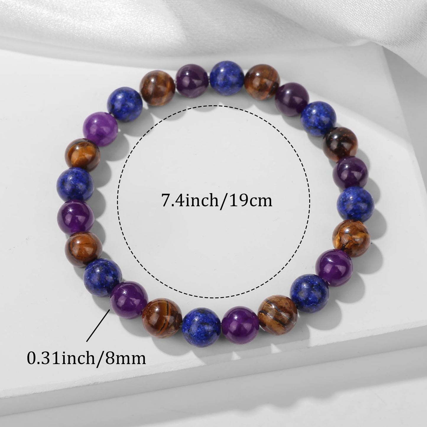 Bolinailo Healing Crystal Courage Bracelet 8mm Crystal Beaded Bracelet for Women Men Natural Stones of Lapis Lazuli, Amethyst and Tiger Eye Handmade Gemstone Reiki Spiritual Jewelry Gifts