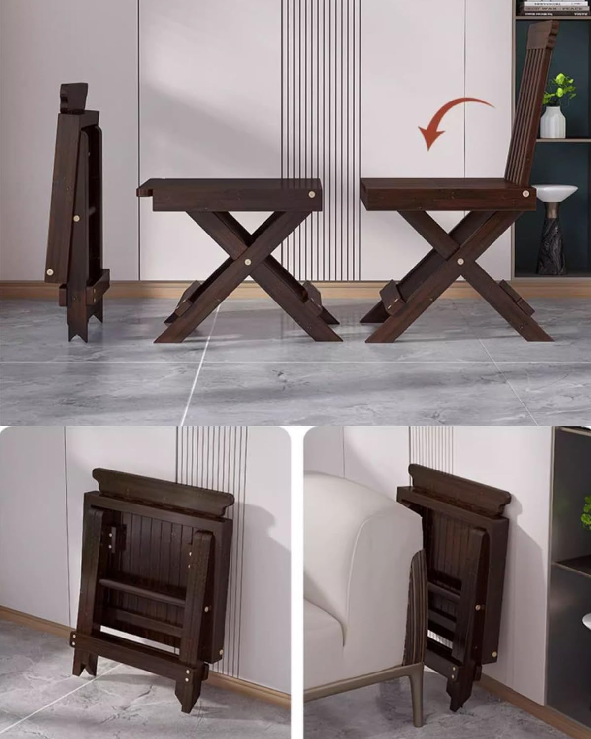 ZHEHUA Convertible Bamboo Stool with Back,Versatile Folding Stool for Home, Garden, Living Room, Kitchen, Bathroom, Bedroom - No Assemble Required