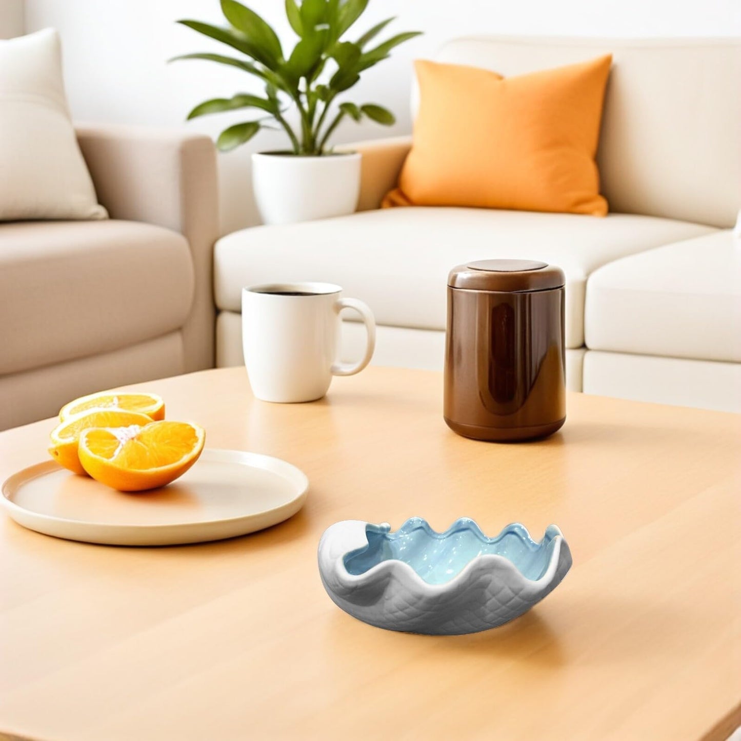 Garneck Shell Shape Jewelry Dish Tray - Ceramic Shell Candy Server Bowl - Multifunction Seashell Decor Bowl for Home Organising Jewellery, Holding Food (Bule)