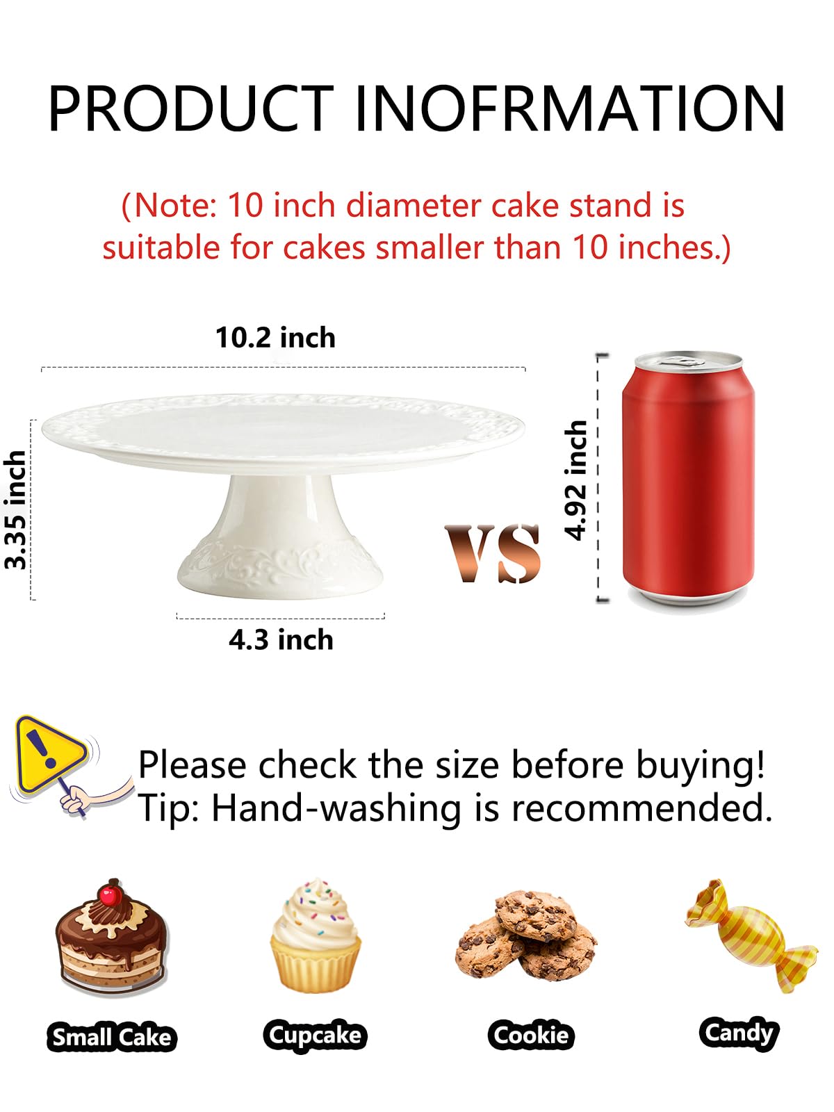 Wedding Cake Stand, White Cake Stand for Smaller Than 10 Inch Cakes, Christmas Porcelain Cake Plate for Party, Baby Shower, Birthday, Home Decorating Stand
