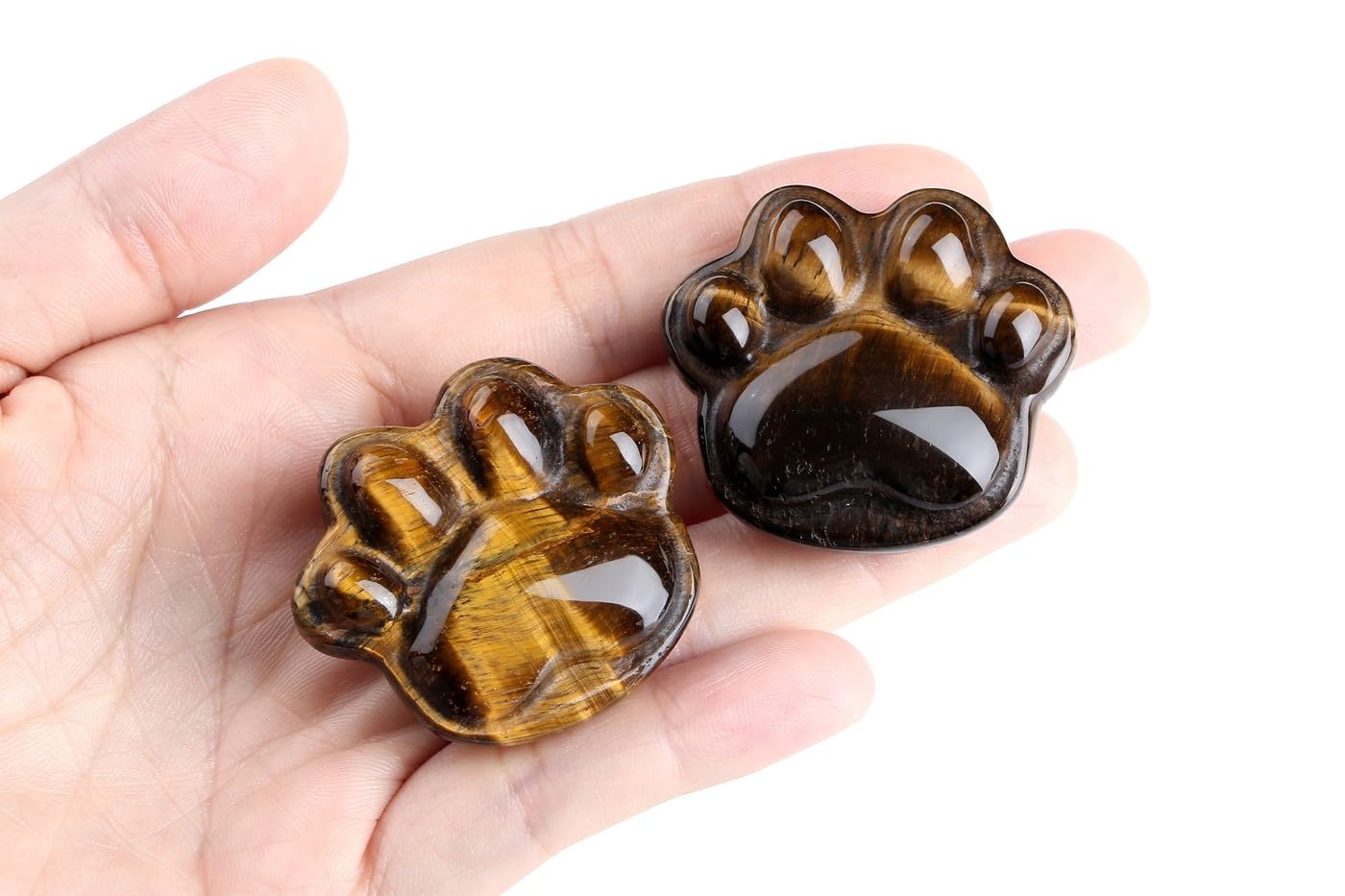 NUKAYAI Tiger Eye Cat Paw Crystal Statue Carved Figurines for Sculpture Worry Stone Crystals and Healing Stones Decor Mental Health Natural Gemstones Cute Cat Lover Gifts for Women