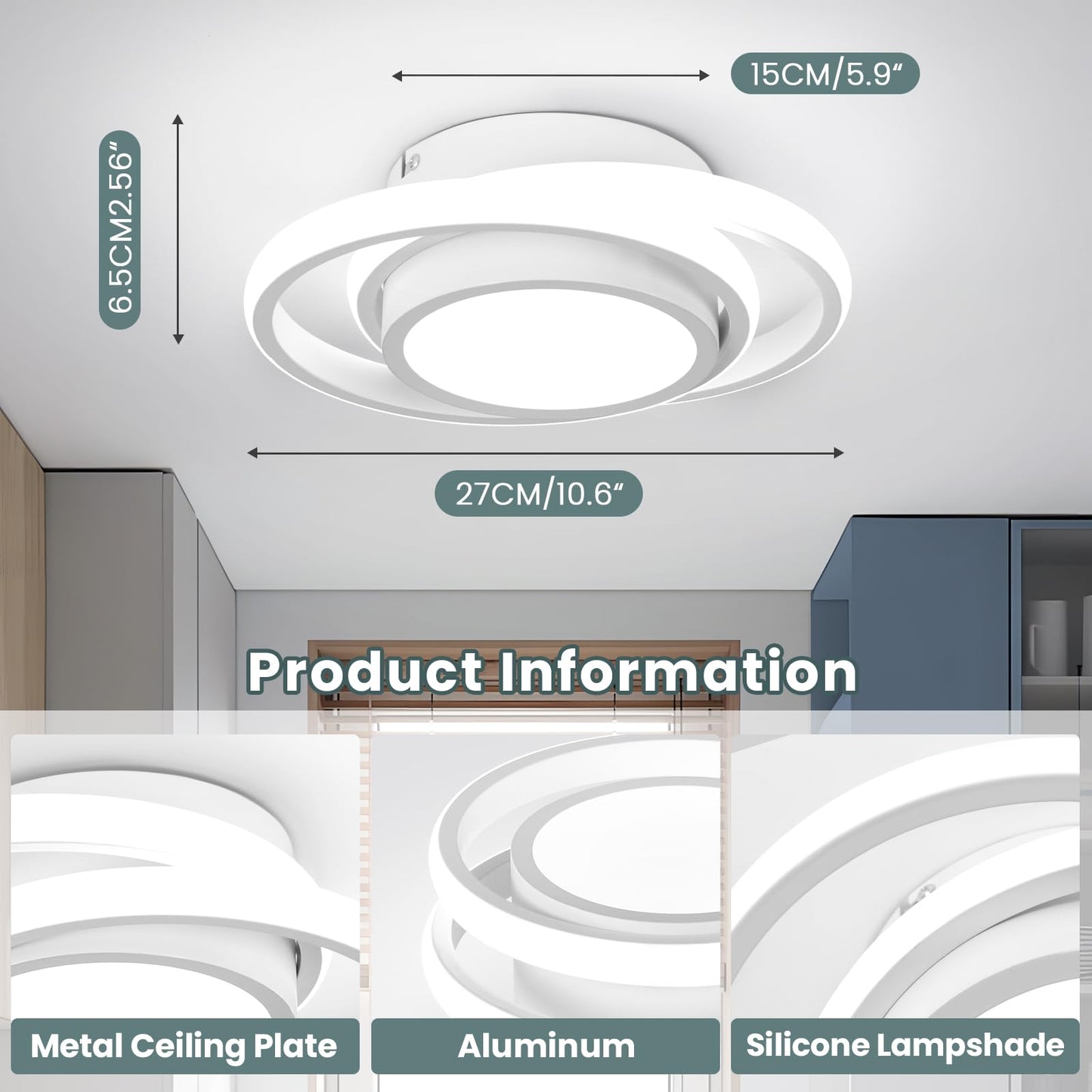 CANEOE Modern Led Ceiling Lights, Small Led Close to Ceiling Light Fixture,32W Round LED Ceiling Lamp for Bedroom Hallway Aisle Corridor Light Lighting (Cool White,6000K)