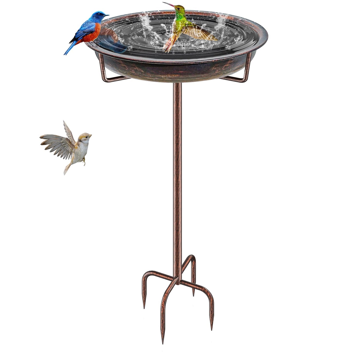 KHayRovies Metal Bird Bath for Outside Garden Birdbath Bowl, 36.2" Height Freestanding Bird Feeders for Outdoors with 4 Prongs Base Stake, Standing Birdfeeders for Yard Lawn Decor (Retro Copper)