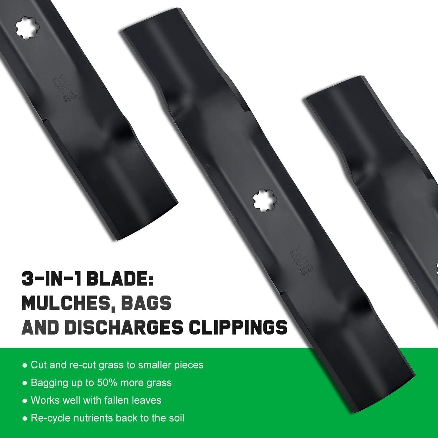 Grasscool GY20852 Mulching Blades with 7 Star Mounting Pattern for John D-eere 48 inch Deck Mower E140 D140 D160 E160 E170 E150 LA145 LA140 48" Zero Turn Lawn Tractor Replace GX21784