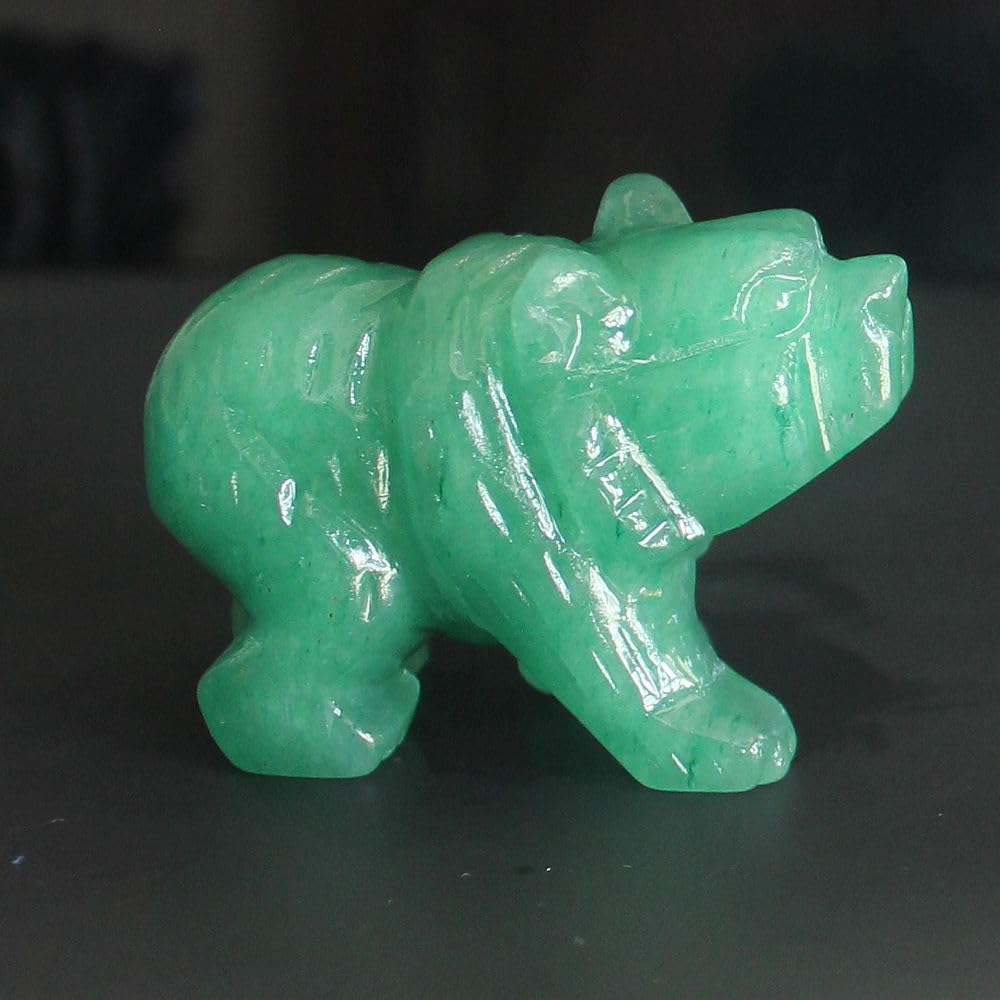 HLbshi Hand Carved Gemstone Crystal Bear Figurine Animal Statue Carving Office Home Decor Collections 2'' (Green Aventurine)