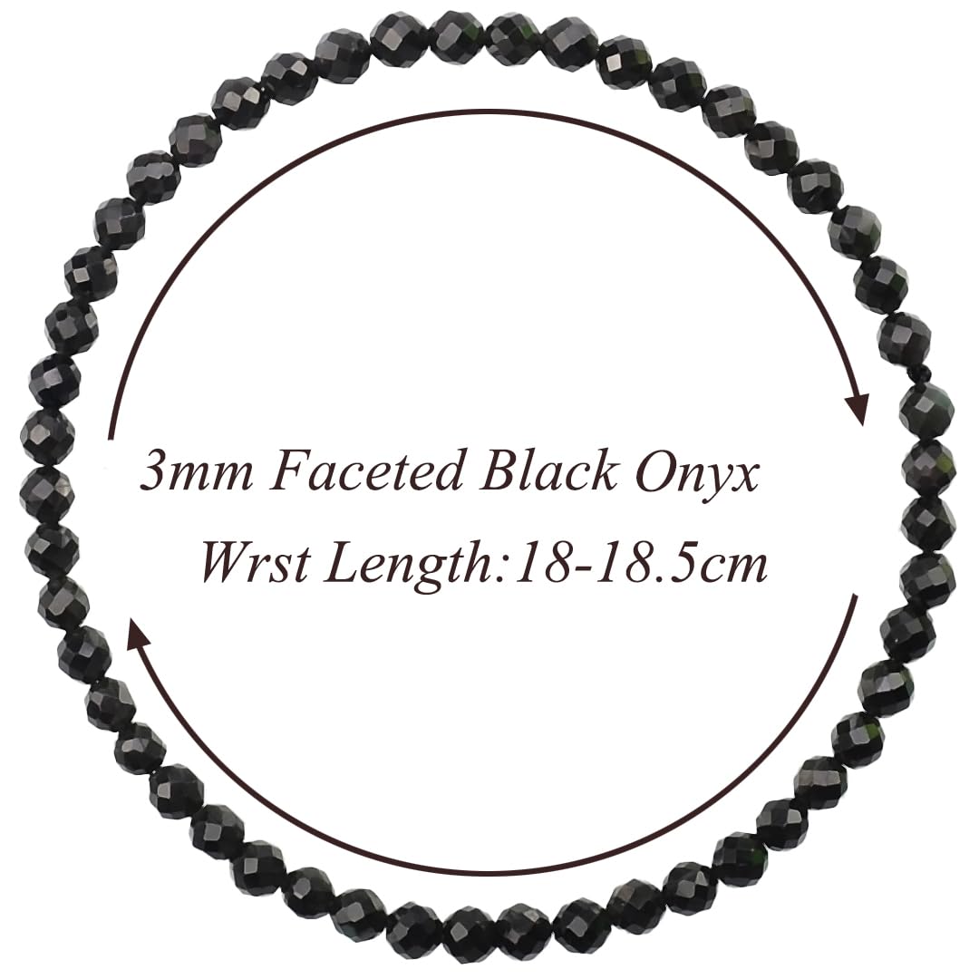 MASSIVE BEADS Natural Genuine Gemstone Beads Healing Crystal Chakra Reiki Jewelry Faceted Round Beads Bracelets (Black Onyx, 3mm)